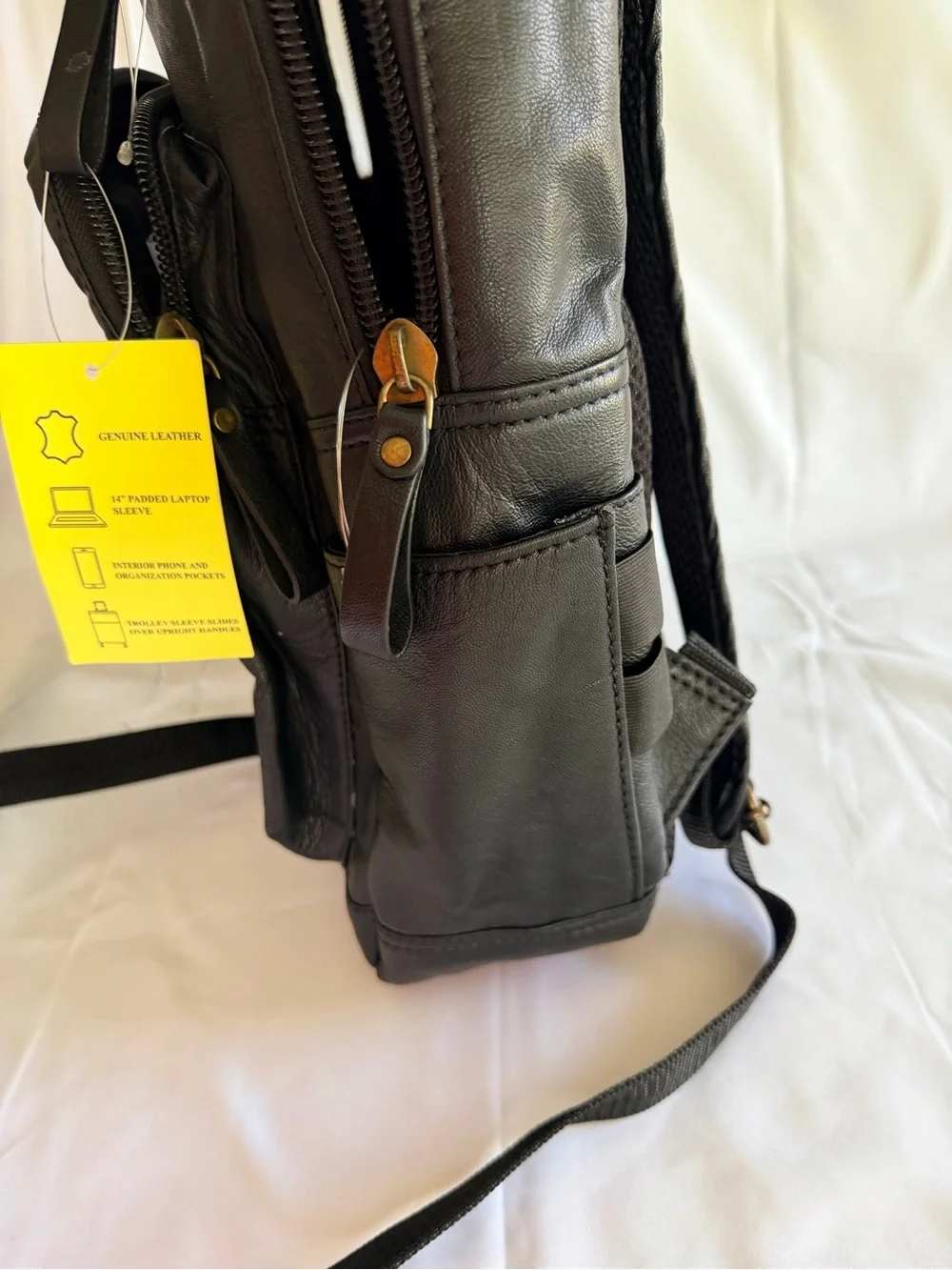 New Genuine Leather Black Backpack with Laptop Compartment